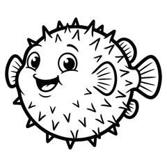 Cute pufferfish with happy expression swimming alone © hendra