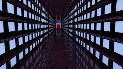 Corridor with Many White Monitors Liminal Space