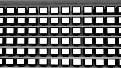 Corridor with Many White Monitors Liminal Space