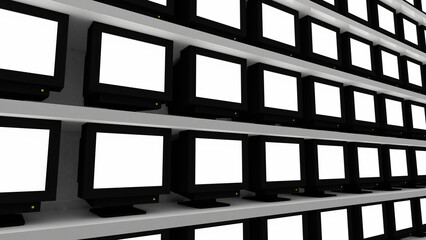 Corridor with Many White Monitors Liminal Space