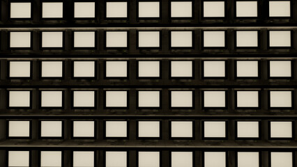 Corridor with Many White Monitors Liminal Space