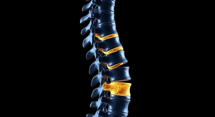 Fototapeta premium anatomical illustration of human spine with highlighted discs and vertebra