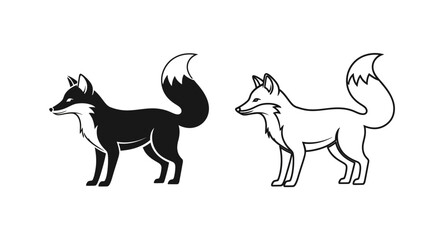 Fototapeta premium Fox and wolf illustration, animal silhouettes, nature drawing, wildlife art, black and white Vector