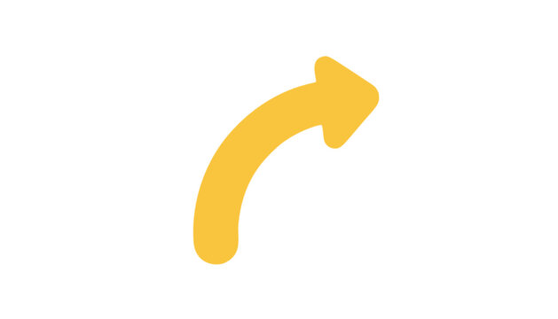 Dynamic yellow arrow icon illustrating a smooth rightward turn or forward progression, symbolizing direction, continuation, and the concept of a clear path forward in digital design