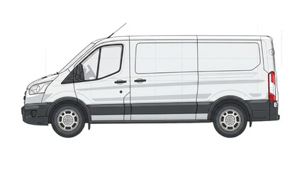 Naklejka premium Detailed vehicle autocad blueprint of a modern van on a white background from a side view