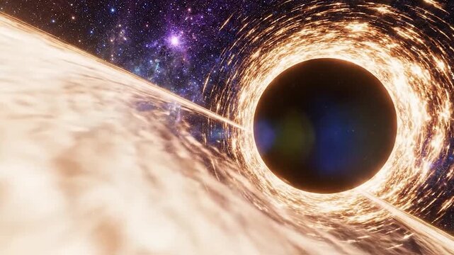 A supermassive black hole with a glowing accretion disk in space