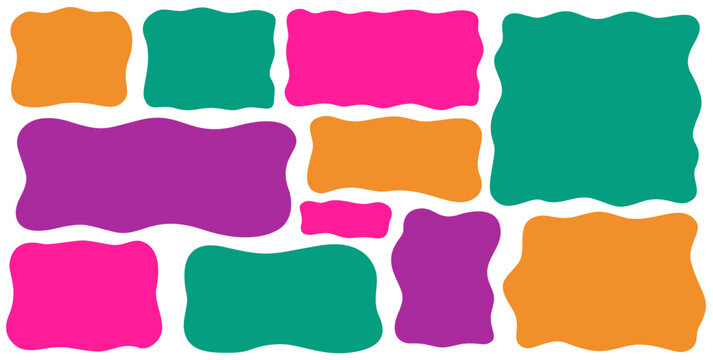 Elegant organic frame and rectangle set, wavy cloud edge. Organic shapes, smooth frame and rectangle, trendy wavy composition.