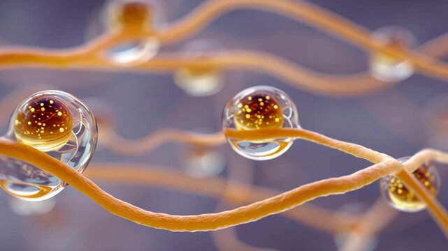Microscopic view of fungal spores on hyphae.