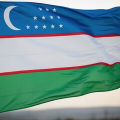 Obraz premium Uzbekistan Flag in Bright Light