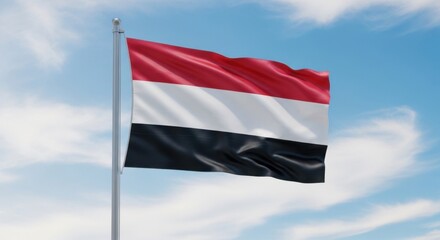 Yemen Flag Waving Under Bright Sky