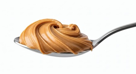 Peanut Butter Swirl Creamy Delight on a Spoon with isolated on White.