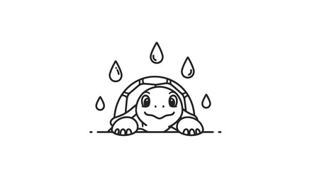 Cute Turtle Emerging from Water with Drops