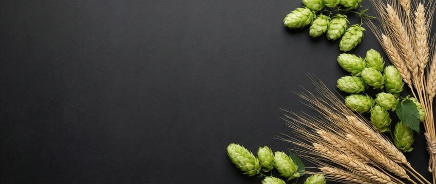 Harvesting fresh hops and wheat farm setting high-quality image rustic environment close-up view craft beer ingredients for brewing enthusiasts