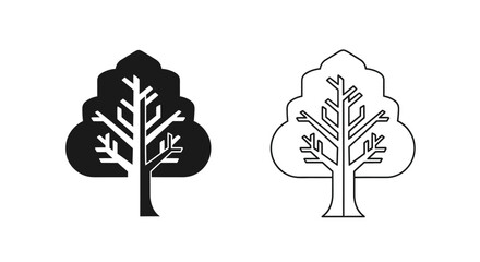 Obraz premium Minimalist tree icons set, black and white tree symbols, nature illustration Vector
