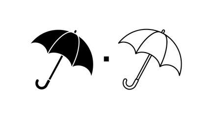 Black and white umbrella icon with a minus sign in the middle. Vector