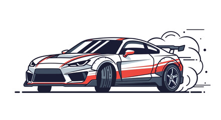 Dynamic vector illustration of a sporty sedan performing a drift with stylized smoke motion. Clean modern design highlighting speed, performance, and automotive power. Ideal for motorsport themes, rac © UNIT MANAGER STORE