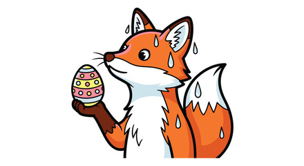 Obraz premium Cute Red Fox Holding Easter Egg in Splashing Sweat