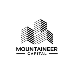 Fototapeta premium Mountaineer Capital logo with stylized buildings.
