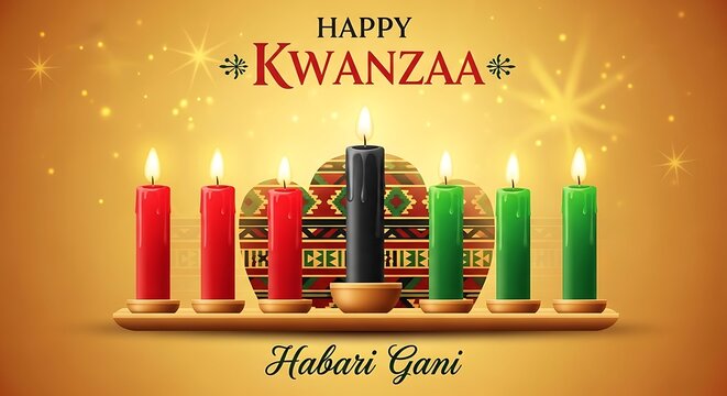 Happy Kwanzaa Celebration with Kinara and Candles.