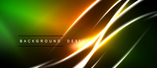 Abstract vibrant background. Green, orange, yellow gradients create dynamic lines. Modern design element for digital projects.
