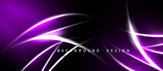 Obraz premium Abstract purple neon lines over black background. Modern design element, vibrant illumination, dynamic curves create visual interest.