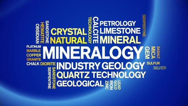 Mineralogy animated word cloud-text design animation tag kinetic typography seamless loop.