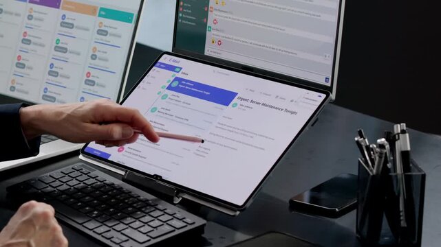 Woman Using Email And Team Chat