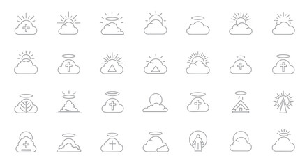 Set of Angelic Symbols and Icons: Crosses, Clouds, Halos, and Divine Light
