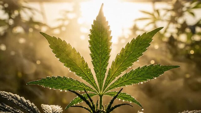 Fresh plant leaf close-animated movie showing serrated edges and delicate veins in morning light
