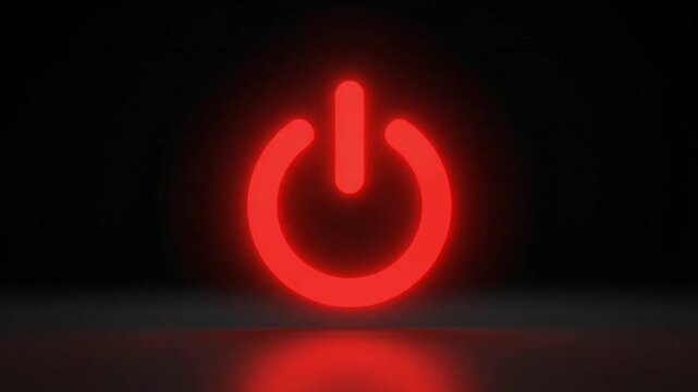 Glowing Red Power Button on Dark Background.
