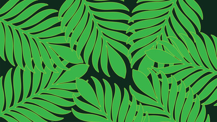 Seamless pattern of vibrant green tropical palm leaves on a dark background for botanical designs © hildawati