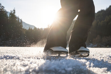 Figure Skater Practicing on Outdoor Ice
