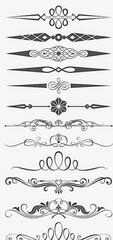 Fototapeta premium Classic Black Line Art Designs Featuring Symmetrical Scrollwork And Monogram Frames For Weddings And Branding