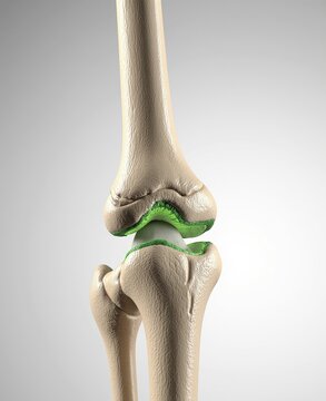 Exploded view of human elbow joint showing humerus radius ulna annular ligament articular cartilage realistic