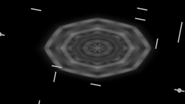 A symmetrical gray-scale pattern on black background, with radial symmetry, and sparse elements