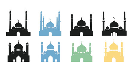 Islamic mosque designs in varying colors a striking silhouette © FARABI