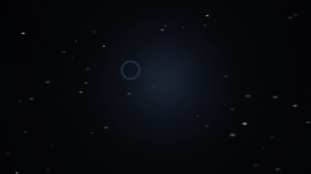Dark backdrop with sparse, blurred orbs of light and a pale, incomplete circular shape