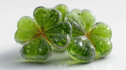 Obraz premium Four leaf clover isolated on white background, Lucky clover leaves with four leaf,Clover flowers background,Patricks day,St. Patrick s day,Good luck,Vector flat illustration.