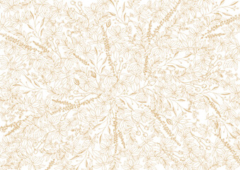 美しい植物のボタニカル背景素材　線画、ナチュラル