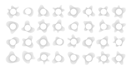 Circular sound visualization with radial wave line pattern vector set. Abstract audio spectrum ring geometric burst shape. Music equalizer graphics with concentric line elements for modern design.