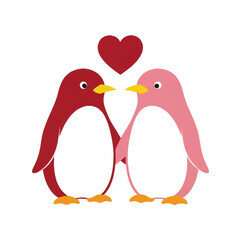 Two cute penguins in love with a heart. © Dion