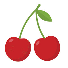 Red Cherries Flat Vector Illustration