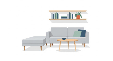 Modern living room with sofa ottoman and coffee table.