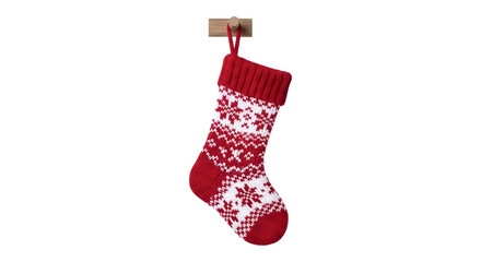 Festive Red Christmas Stocking with Snowflake Pattern on Black Background