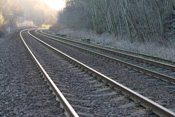 View along an empty countryside train line