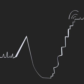 Minimal abstract growth chart transforming into staircase symbolizing completed task achievement success progress and business development on dark background