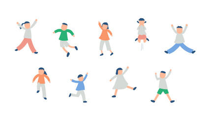 元気に体を動かす子供たちのイラストセット