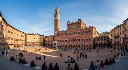 Naklejka premium Piazza del Campo Siena Italy Historic Medieval City Square Architecture Landmark.