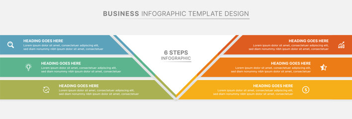 6 Steps Business Process Infographic Template with Colorful Horizontal Banners