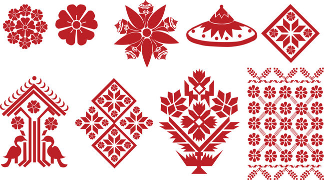 Traditional Assamese Gamusa motifs , Assamese Gamusa Traditional Textile Pattern , Ethnic Assamese Cultural Ornament Design